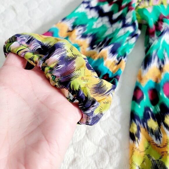 Lovers + Friends Revolve chiffon top 3/4 sleeve tribal striped colorful artsy S - Picture 5 of 9